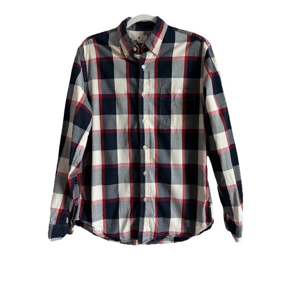 J. Crew Sunwashed Oxford Button Down Shirt Men's Medium Red White Blue Plaid - Picture 1 of 12